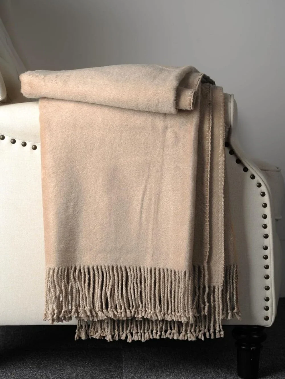 EP Mode Fringed Mulberry Silk Throw Blanket Sofa (Rugby Tan)lightweight 65x50
